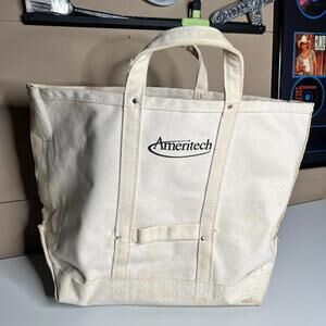 Vintage Ameritech Tote Bag Tools Large Beige Canvas Utility Work Beach Logo